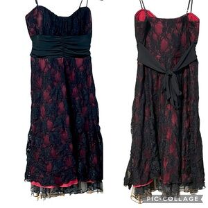 Vintage 90’s / y2k Speechless Mini Dress Black Lace over Red Small